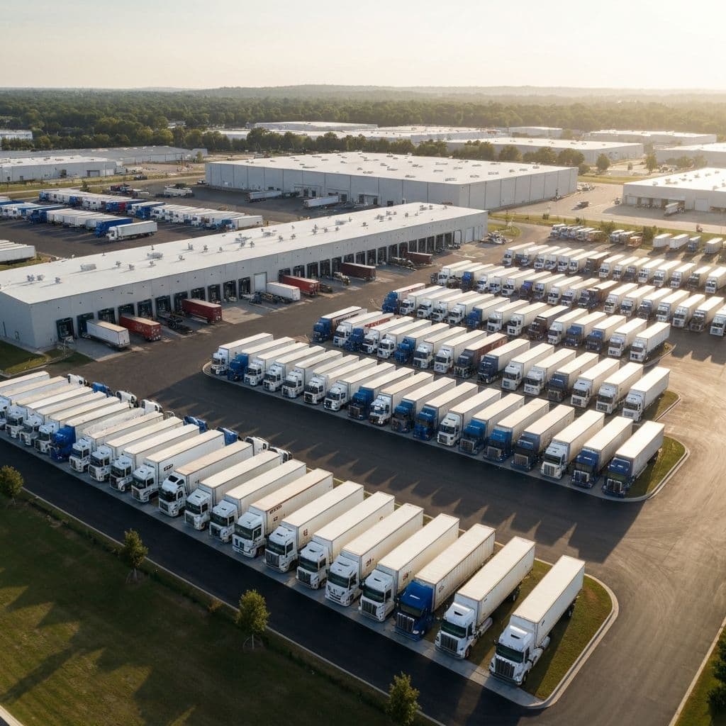 Aerial view of trucking fleet